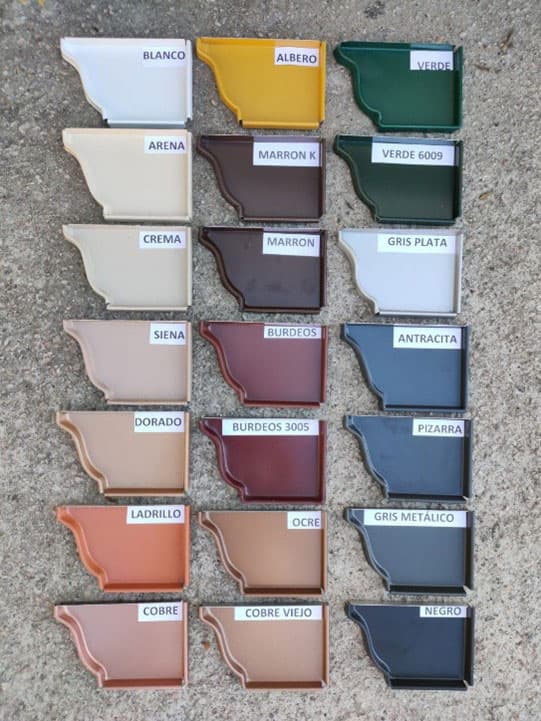 Muestrario de colores de canalones en Pontevedra
